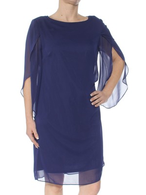 

SLNY Женское темно-синее полупрозрачное коктейльное платье прямого кроя с рукавами 3/4 и круглым вырезом до колена, Navy
