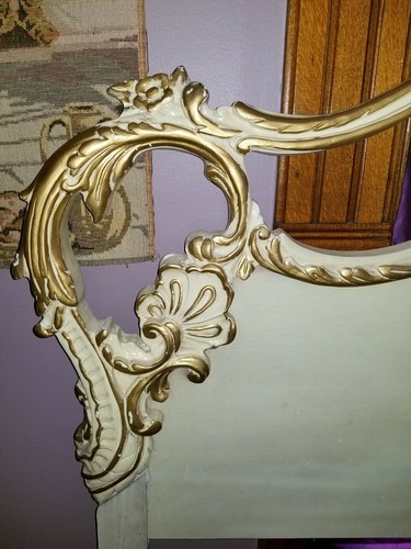Louis XV French Provincial Ornate Carved Wood Gold Gilt King Size Bed Headboard