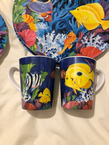 EVOLUTION BY SAKURA Fish Aquarium Ocean 16 Pieces! Dish Set Service for 4, Cute!