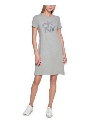

DKNY Женская серая футболка-пуловер с логотипом и короткими рукавами, платье свободного кроя, размер, Серый
