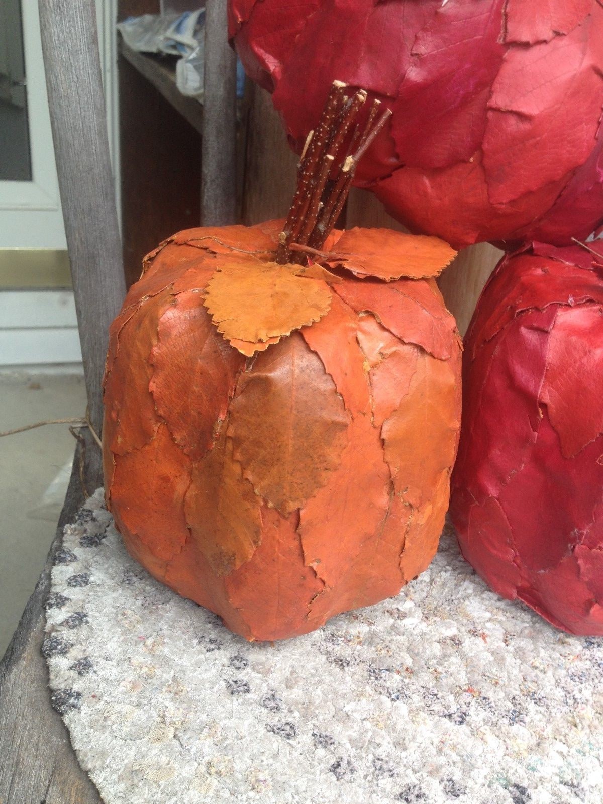 3~Fall Paper Mache Leaf Designed Assorted Color Pumpkins 7