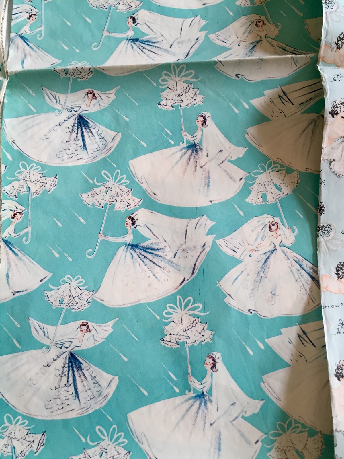 Vintage Wedding Bridal Shower Wrapping Paper Sheets Lot Silver Blue