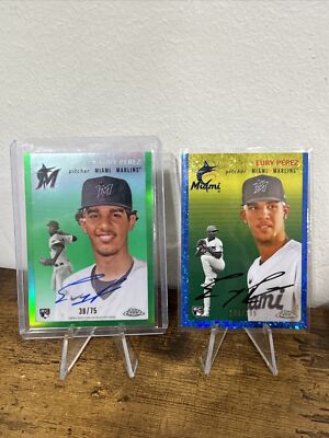 Eury Perez 2023 Topps Chrome Platinum Lot Of 2 Green Auto /75 Blue Sparkle /199