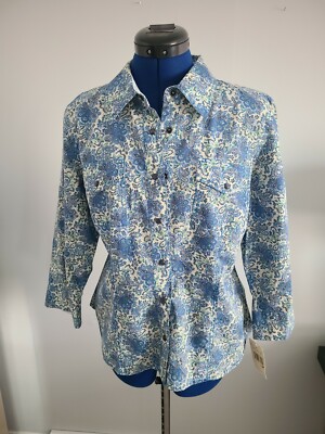 NWT Tommy Hilfiger Women's Paisley Print Shirt SZ 14P Blue/Green Pattern