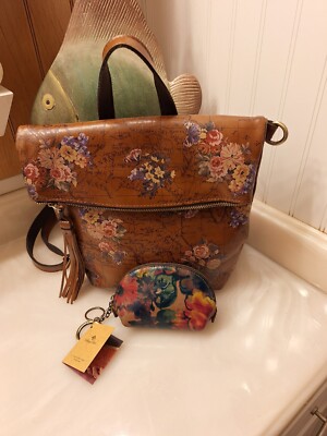 NWT Patricia Nash Convertible Leather English Garden Map Backpack + Coin Purse