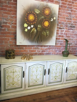 Mid Century Sunflower Oil Painted Picture