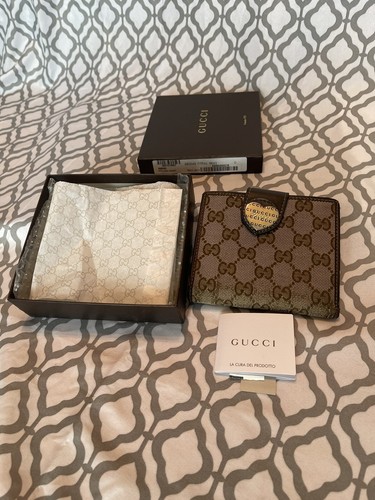 Gucci Wallet GG canvas leather beige orange bifold wallet