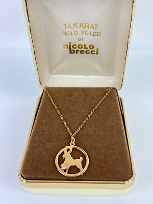 NEW 14K GOLD FILL 16'' RAM PENDANT NECKLACE GENUINE DIAMOND BY NICOLO BRECCI