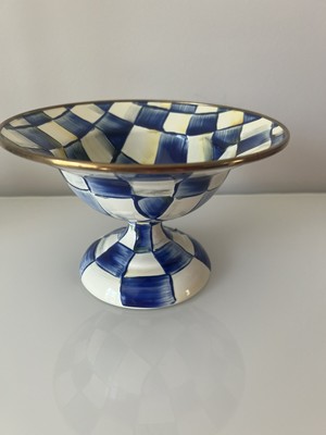 Mackenzie Childs Royal Check Small Compote Enamel Bowl