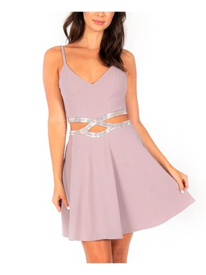 БЕЗМОЛВНОЕ женское фиолетовое короткое платье-спагетти на бретельках для вечеринок + расклешенное платье 1