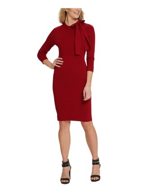 

Женское красное платье-свитер DKNY с длинным рукавом и завязками выше колена, Красный