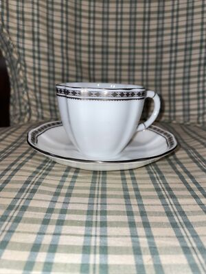 ROYAL CROWN DERBY CARLTON PLATINUM CUP/SAUCER, NEW