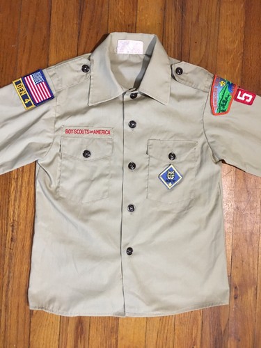 BSA BOY SCOUTS OF AMERICA LONG SLEEVE SHIRT BOYS SIZE 10 UNIFORM PREOWNED PATCH