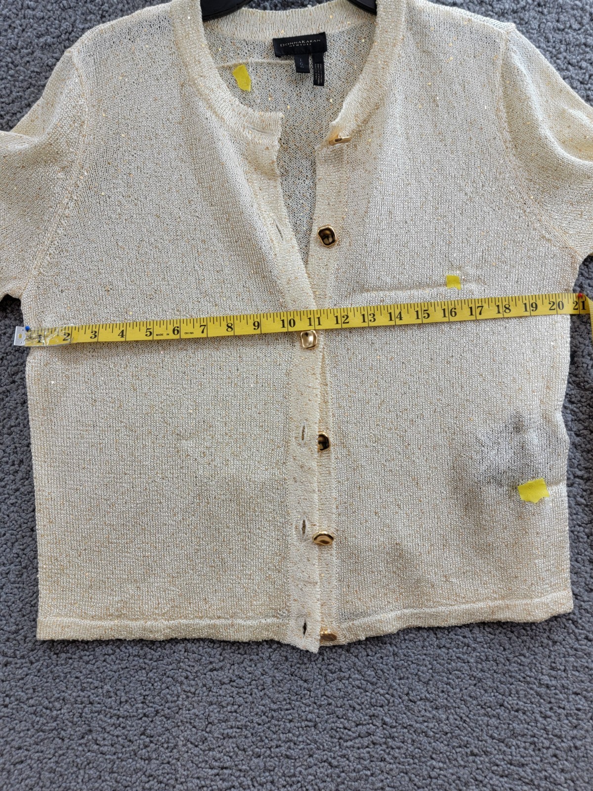 Donna Karan New York Metallic Cardigan Women's L Cream/Gold Button Front L/S - Picture 8 of 13