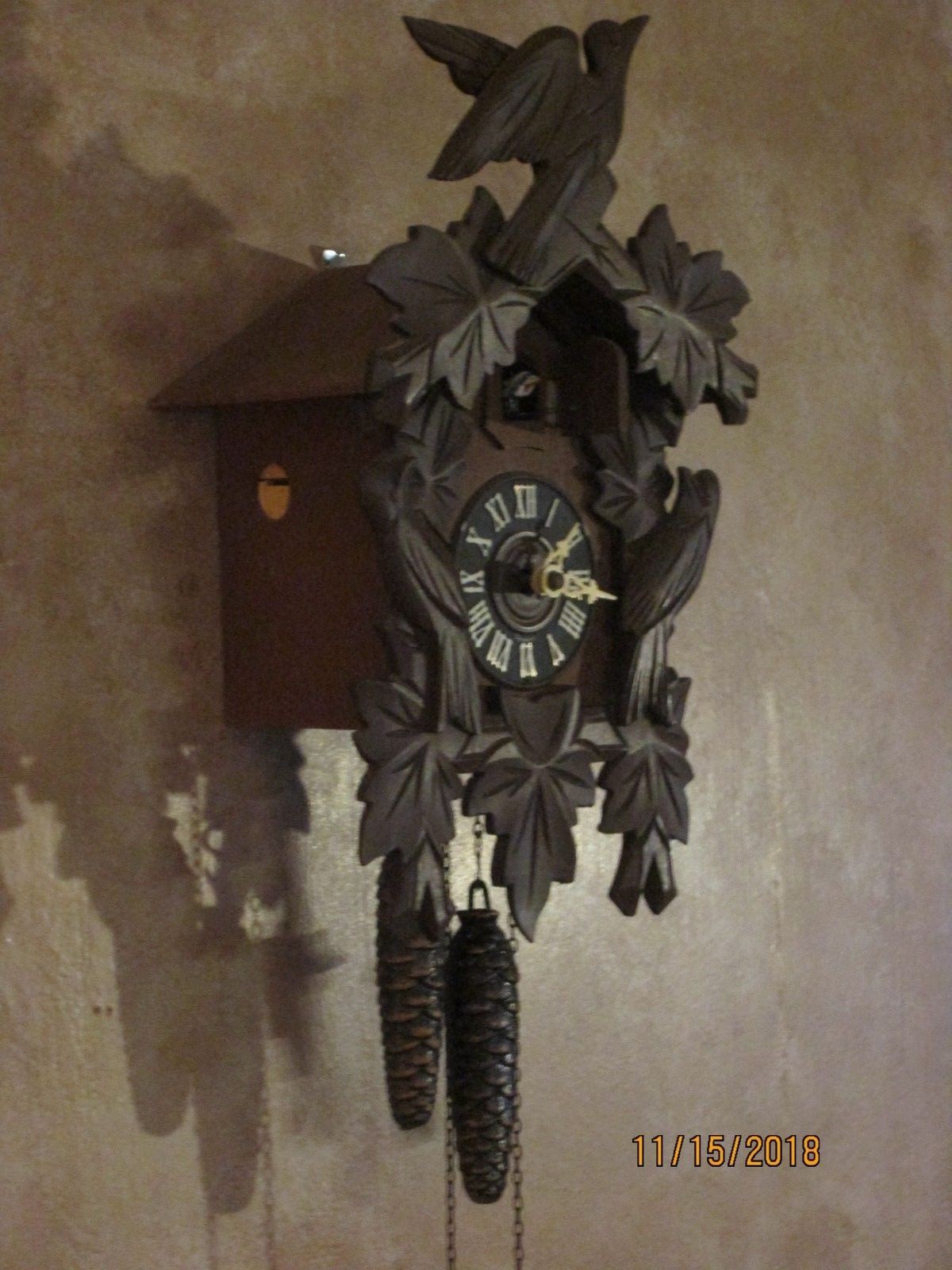 Antique Black Forest Germany wood carved Cuckoo Clock vintage 1960's