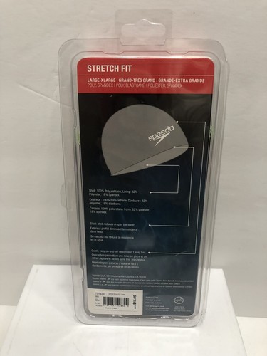 Speedo Silicone Stretch Fit Swim Cap, Black/Silver, Large/X-Large