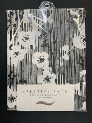 Shower Curtain, Grey Flower- 100% COTTON , 72x72 ( 183x183 cm ) Blossom White