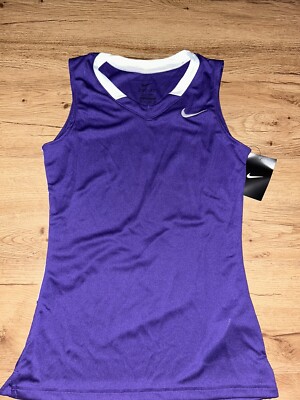 NIKE DRI FIT WOMENS LACROSSE PURPLE/WHITE SLEEVELESS JERSEY TOP SIZE XS NWT