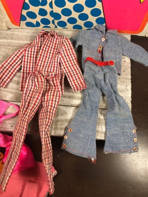 1960's 70's Barbie Case w/ 1968 Ken + w/ Lot (15+) Outfits Jeans Dresses
