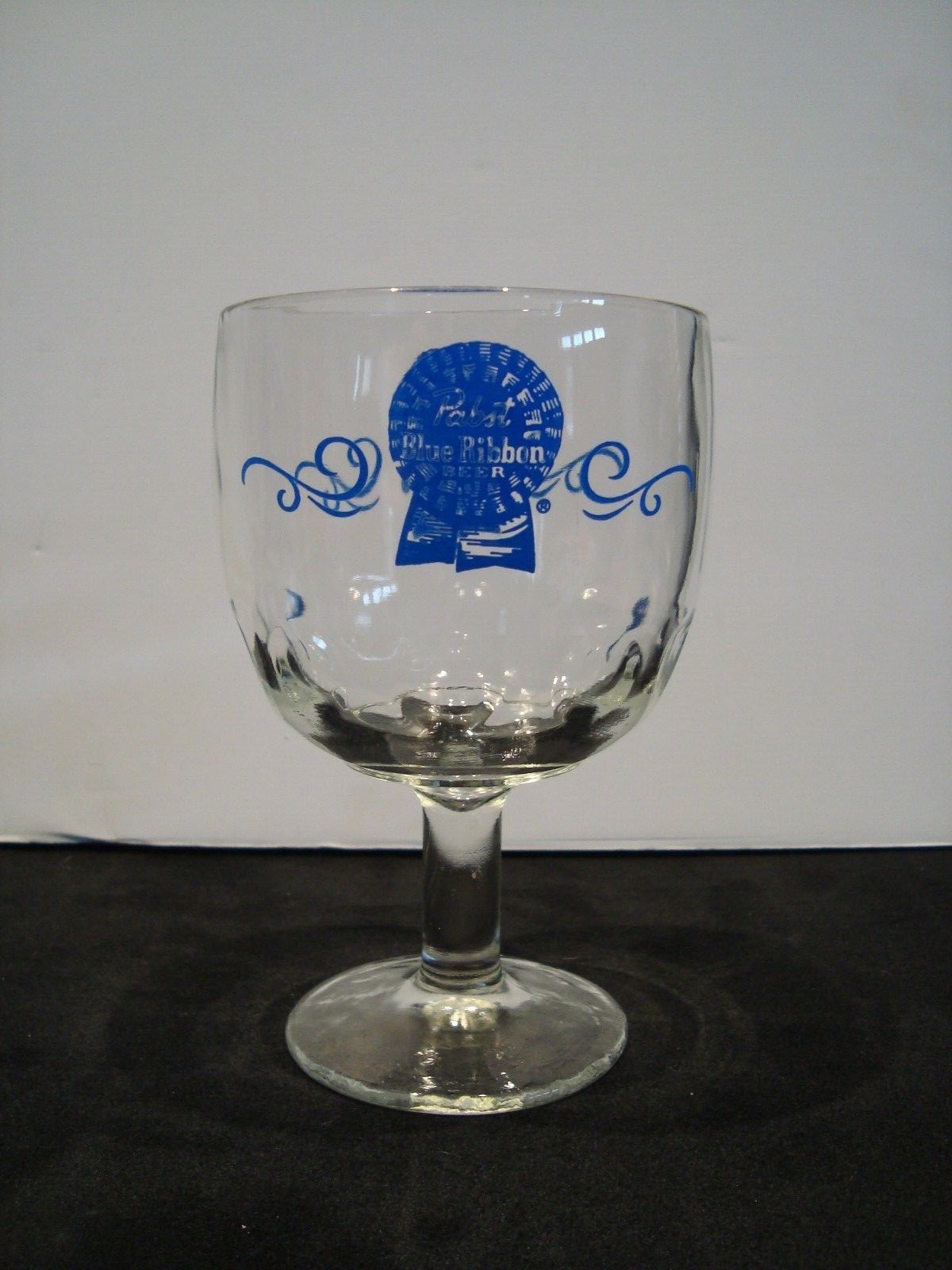 6 VTG  Pabst Blue Ribbon Stem Thumbprint Beer Glass Goblet Schooner Mug 14 oz