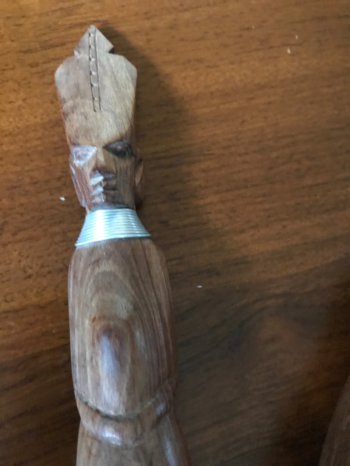 Vintage Teak Salad Spoon & Fork Server Set w/Tiki Head 15