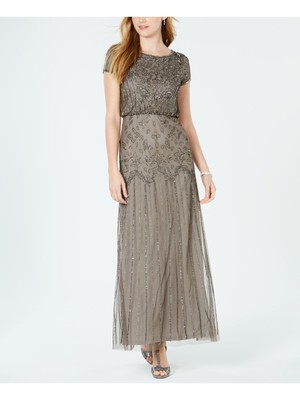 

ADRIANNA PAPELL Женское серое вечернее платье-макси с коротким рукавом макси Petites, Серый