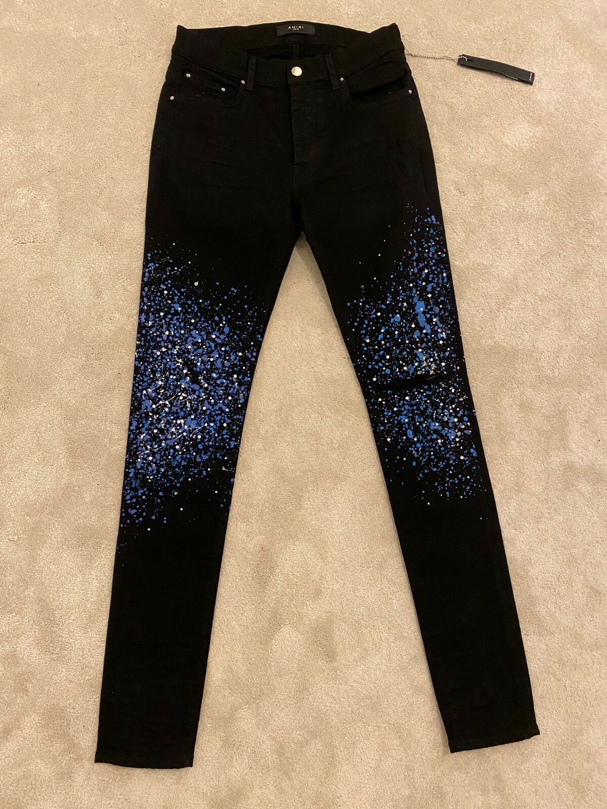 Pre-owned Amiri Black Crystal Painter Jeans