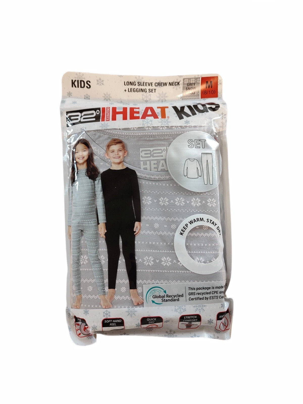 32 Degrees Kids Long Sleeve Crewneck & Legging Baselayer Set Grey MD / MEDIUM
