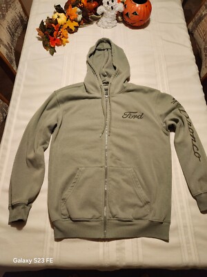 Vintage Ford Bronco Unisex Hooded Zip Up Sweatshirt Grey/Green Size XS Hoodie