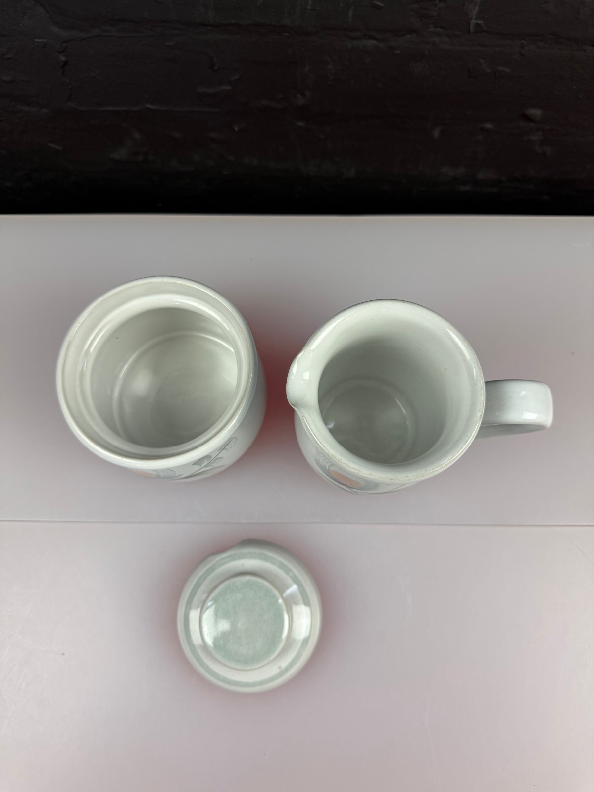 Denby Whisper Milk / Cream Jug 4.5" and Covered / Lidded Sugar Bowl Set