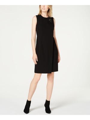 

CALVIN KLEIN Womens Black Logo Hardware без рукавов Faux Wrap Dress, Черный