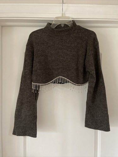 トップス rhinestone crop sweat (gray) Women's Tops & Girls Tops | Zumiez