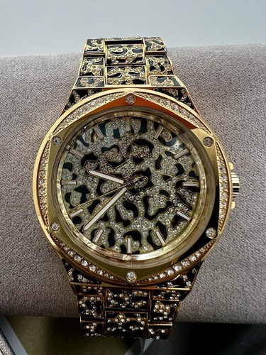 Pre-owned Michael Kors Lennox Animal Leopard Pavé Gold-tone 43mm Case Watch