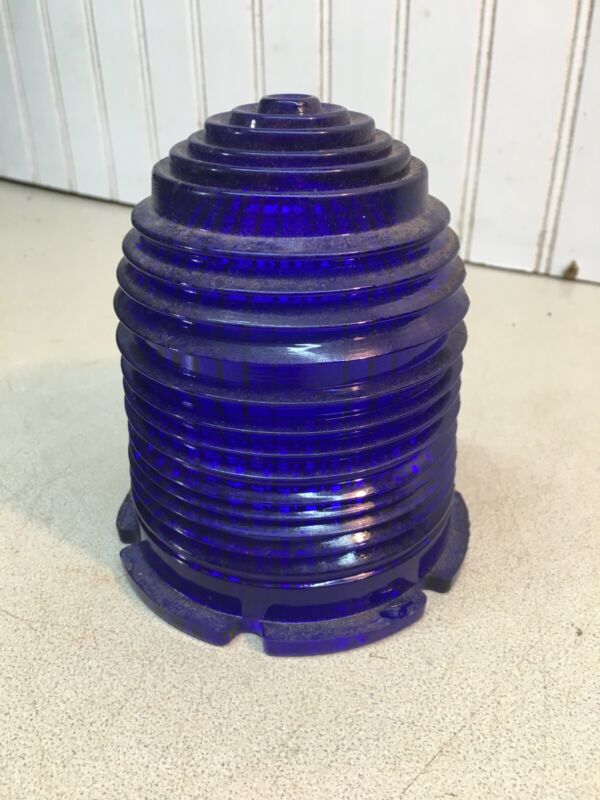 Vintage Blue Airport Runway Marker Glass Globe Markers/Light Bee Hive Style 5in