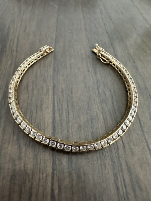 Signed CL Vermeil Gold Plated Sterling Silver 925 CZ Tennis Bracelet Size 7.5 
