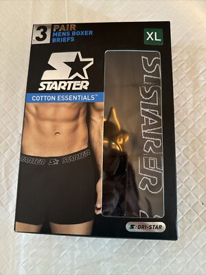 Starter Men 3 Pack Cotton Essential 4 Way Stretch Black Boxer Briefs Size XL