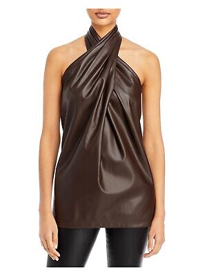 PHILLIP LIN Womens Brown Vegan Leather Cross Front Lined Sleeveless Top 2