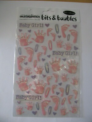 Creative Imaginations Bits & Baubles Epoxy Stickers BABY GIRL NIP