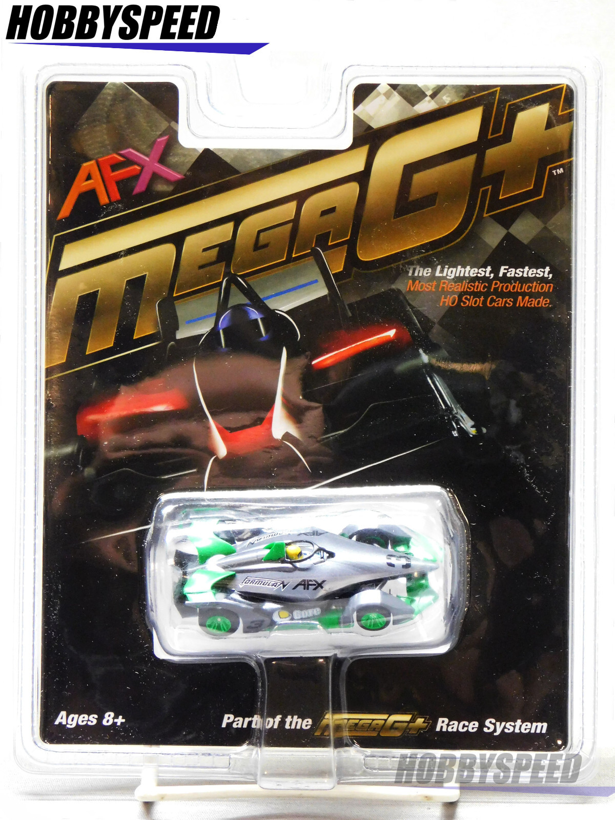 AFX MEGA G + FORMULA N #3 SLOT CAR HO SCALE SILVER / GREEN racing