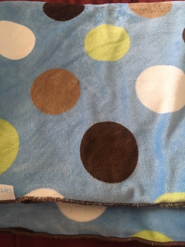 Carters Blue Brown Big Polka Dot Circles Sherpa Baby Blanket Tan Brown White