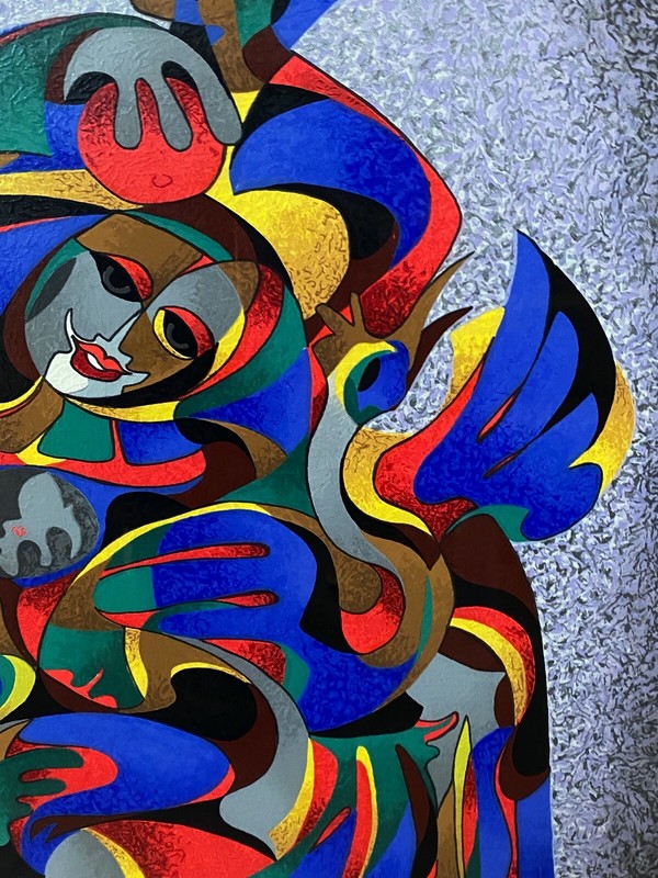 Ukrainian American Anatole Krasnyansky Abstract Blue Swan