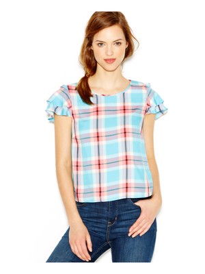 Женская кепка в клетку с оборками цвета морской волны KENSIE Womens Размер: L