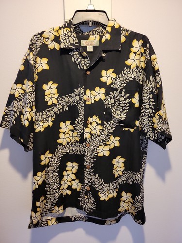 90s  Bahama s/s silk100% shirt 無地 Tommy Bahama 100% Silk Beige Stitch Shirt Short Sleeve