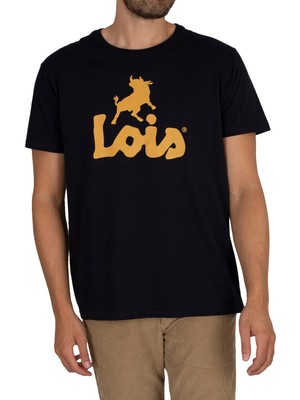 

Мужская классическая футболка с логотипом Lois Jeans, синяя, Синий, 1223-6618-69