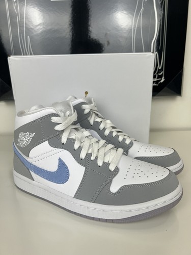 Pre-owned Jordan Wmns Air  1 Mid White Almnm Wolf Grey Bq6472-105 Women's Sz 10 / Men's 8.5