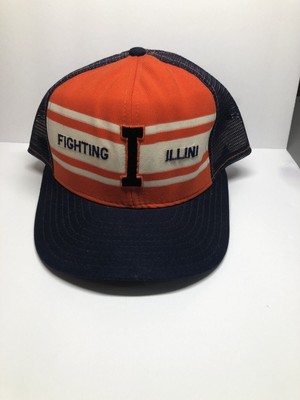 Vtg Super Stripe Fighting Illini Hat Cap University of Illinois Large USA Mesh
