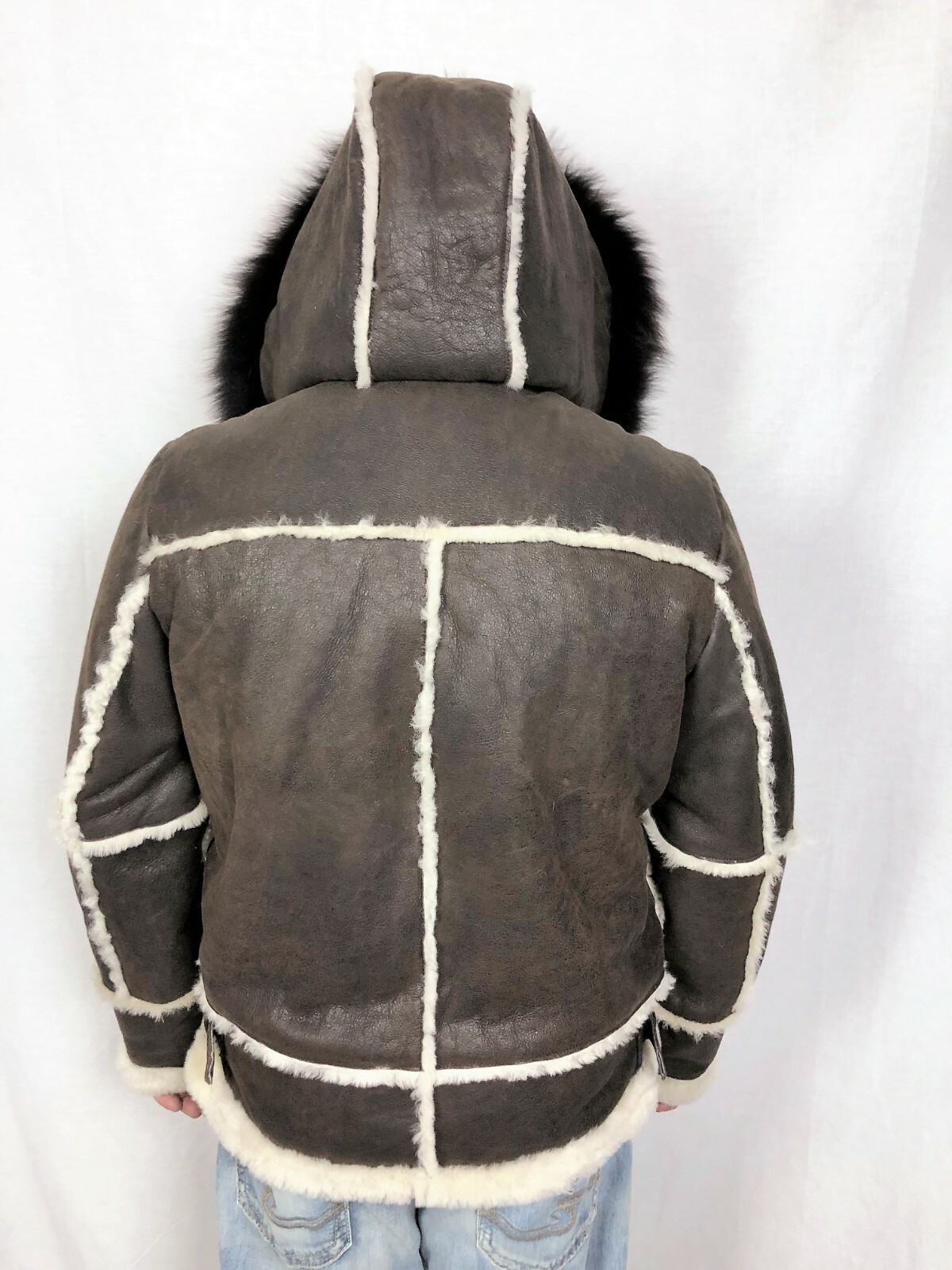 Pre-owned Victoria Brown 100% Sheepskin Shearling Leather Real Fox Pilot B3 Coat Jacket Xs-8xl,