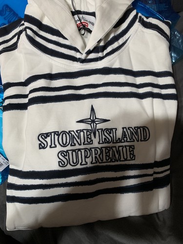 Supreme Stone Island Warp Stripe Hooded Sweatshirt WHITE