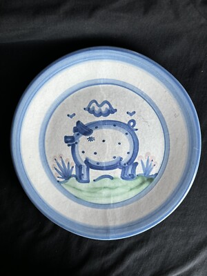 Vintage MA Hadley Pottery Stoneware Pig Farmhouse Dinner Plate Platter 11 