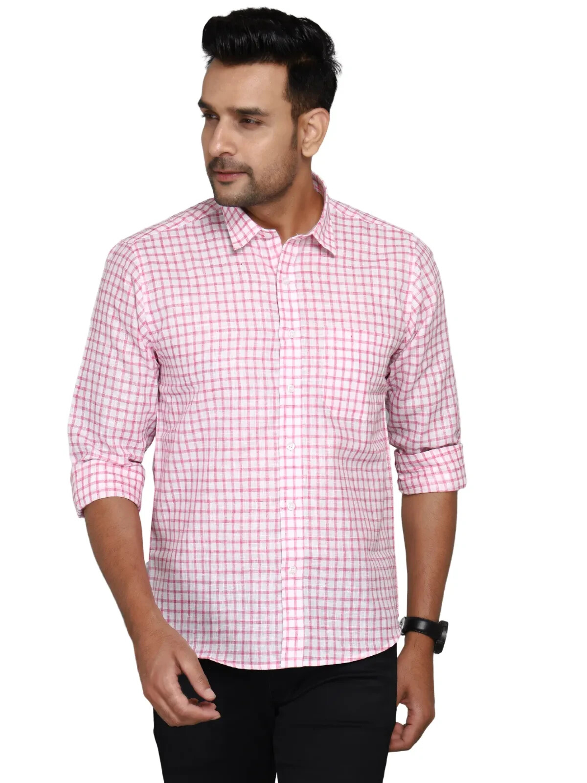 トップス COTTON LINEN CHECK SHIRT Cotton Linen Check Casual Msn's Shirt | eBay